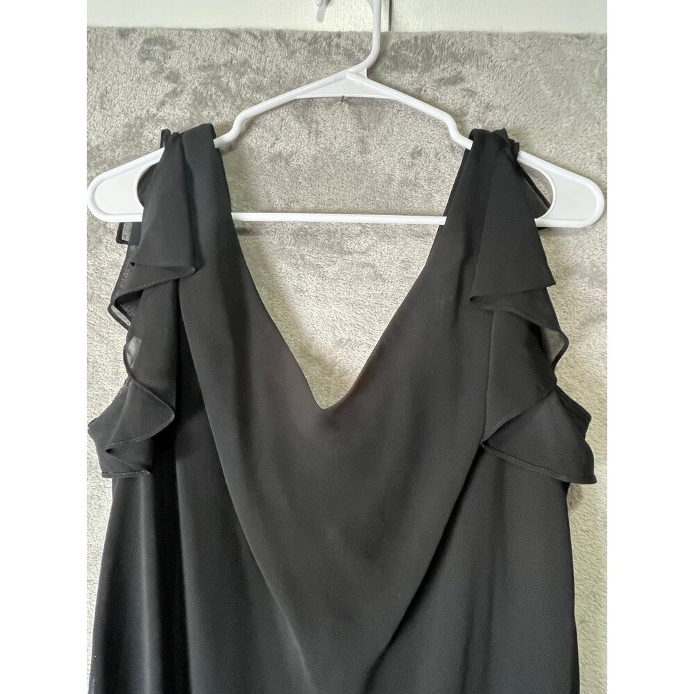 Vintage y2k Black Chiffon Handkerchief Hem Dress Floral Beaded Embroidered Med - Picture 2 of 7